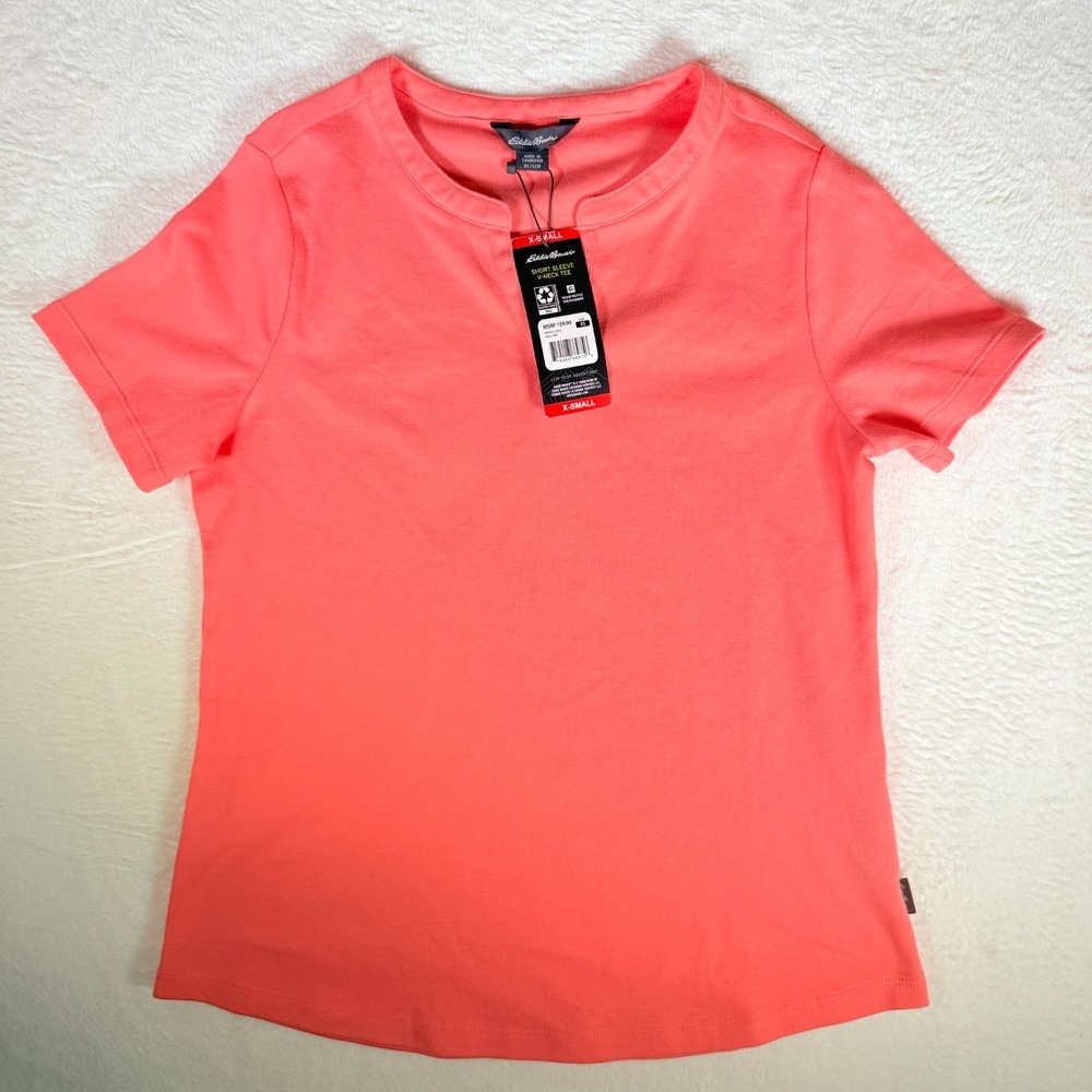 Eddie Bauer Women's Soft Easy Fit Short Sleeve V Neck Tee Pink XS NWT MRSP 39.99